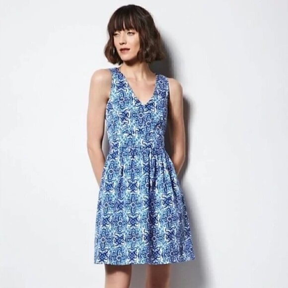 MILLY for DESIGN NATION Fit and Flare Blue White Floral Printed Dress - Picture 1 of 10